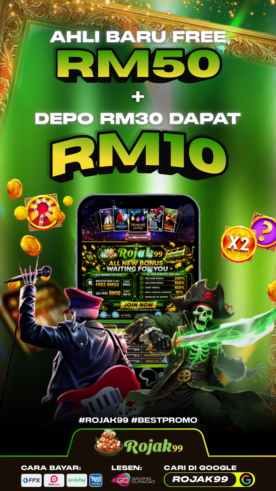 Rojak99 - Ahli Baru Free RM50 + Depo RM30 Dapat RM10